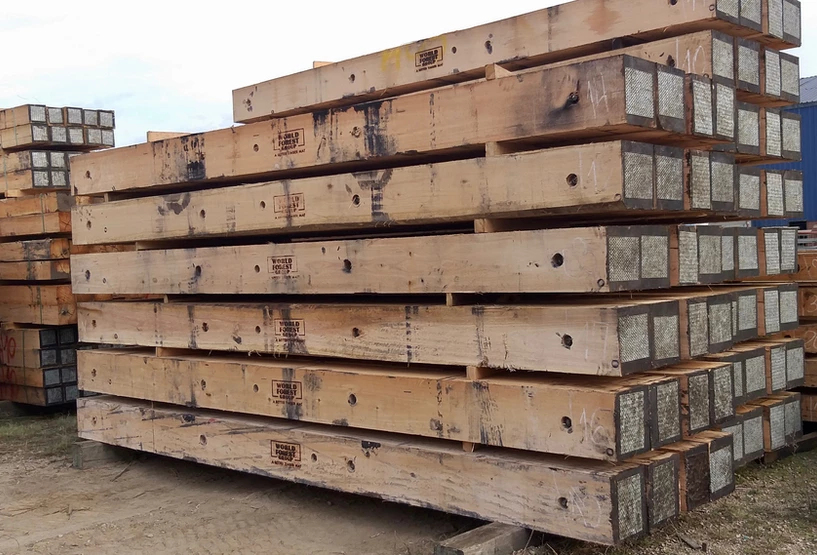 Stacked Timber Mats In The Yard